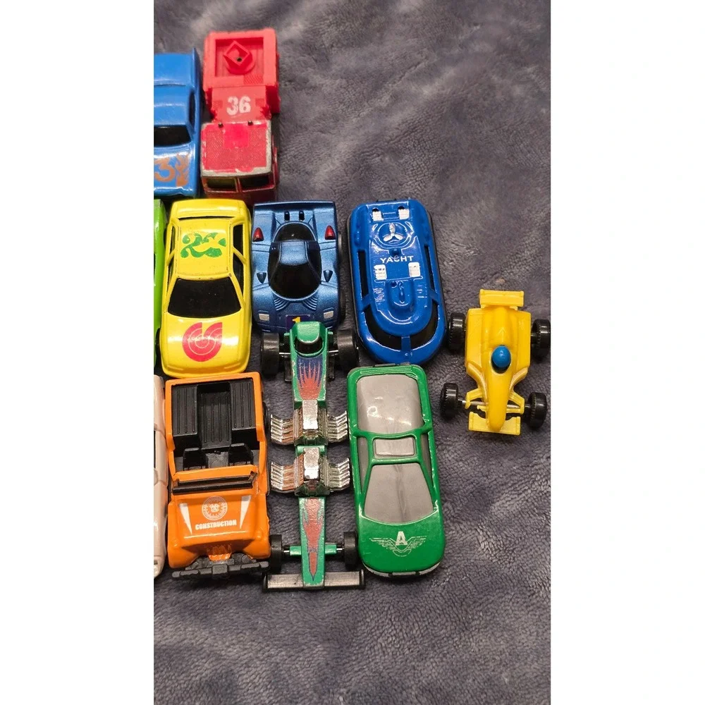 Mixed Toy Car Lot 17pc Plastic Vehicles Police Racing Construction Yacht